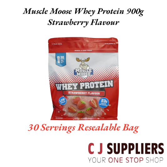 Muscle Moose Whey Protein 900g Strawberry Flavour.