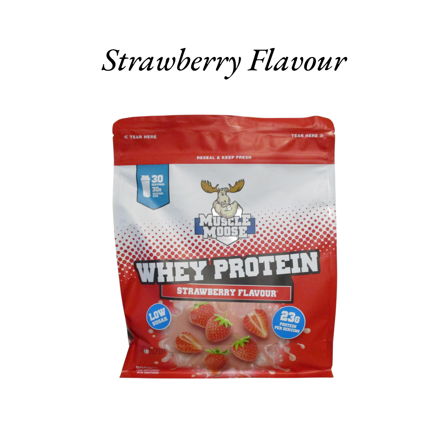 Muscle Moose Whey Protein 900g Strawberry Flavour.