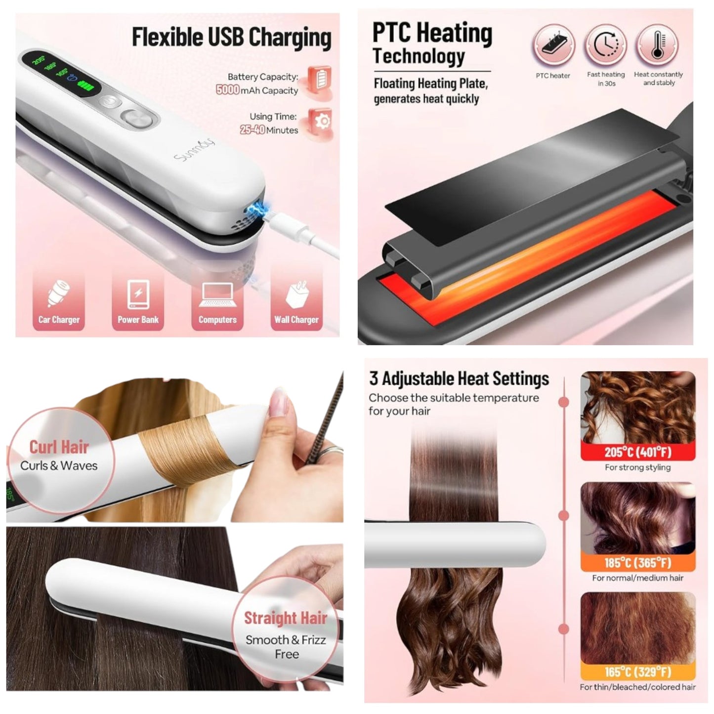 SUNMAY Voga Cordless Hair Straighteners & Curler Ionic Travel Wireless