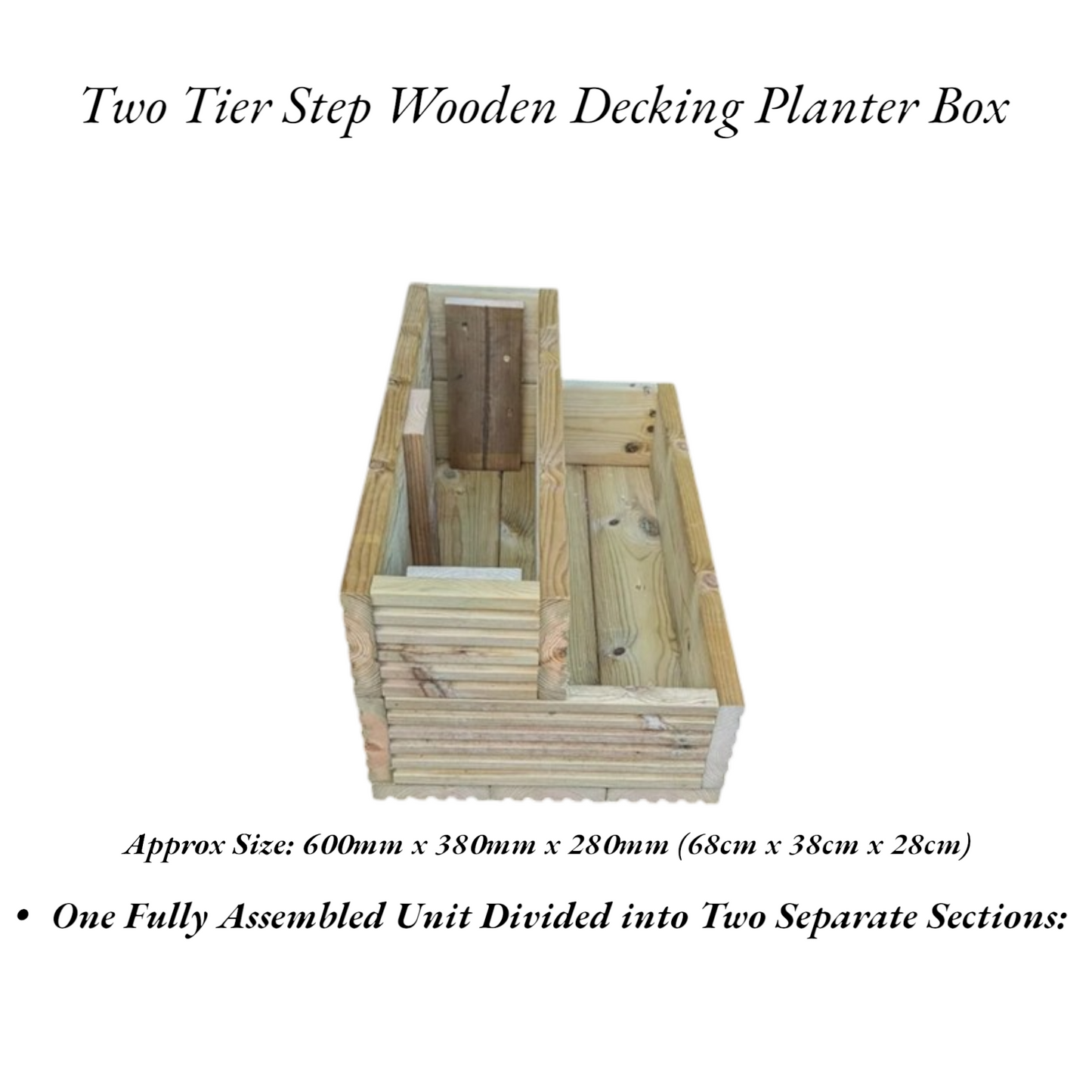 Two Tier Step Wooden Decking Planter Box, Trough, Two Step Herb Planter 60cm