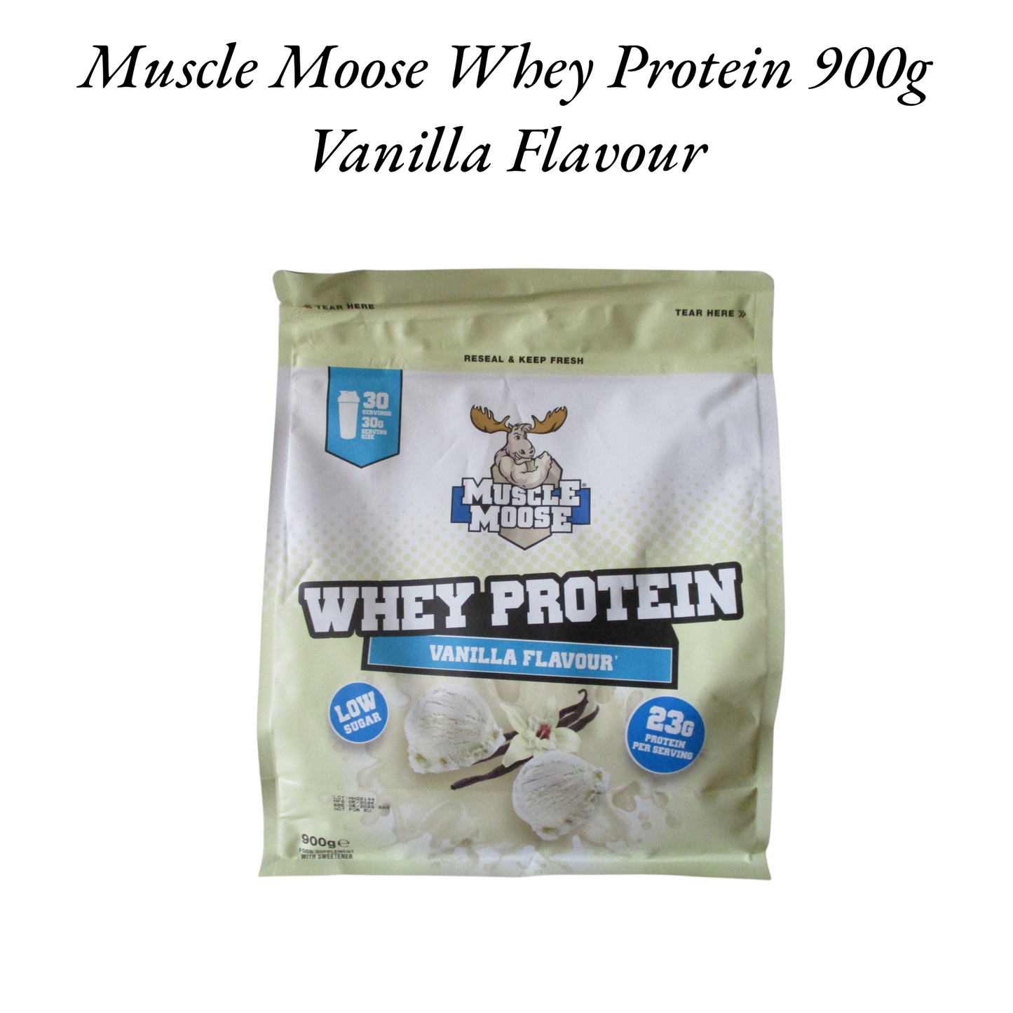 Muscle Moose Whey Protein 900g Vanilla Flavour.