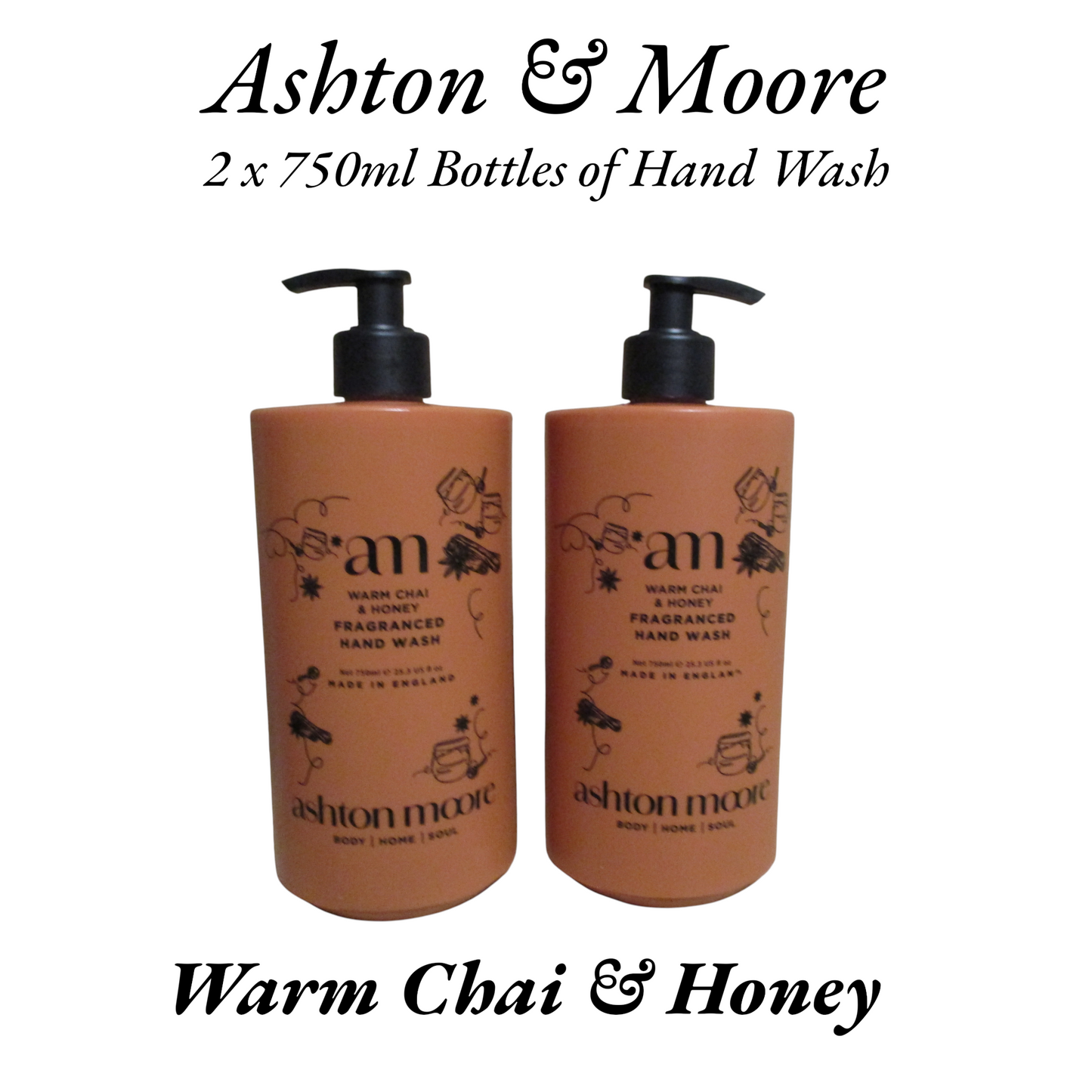 Ashton & Moore London Design - Warm Chai & Honey  - Luxury Hand Wash 2 x 750ml Hand Wash
